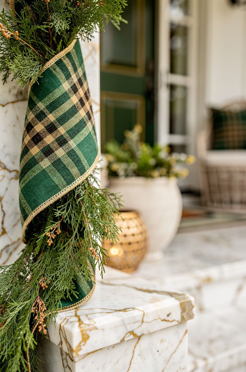 Choose Plaid Over Plastic Garland for a Softer Entry
