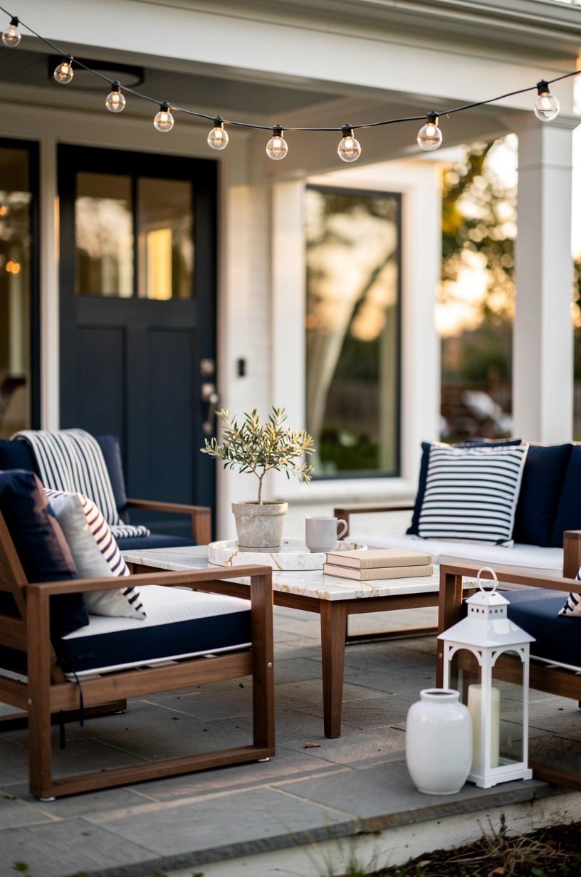 Float String Lights Above the Porch Seating