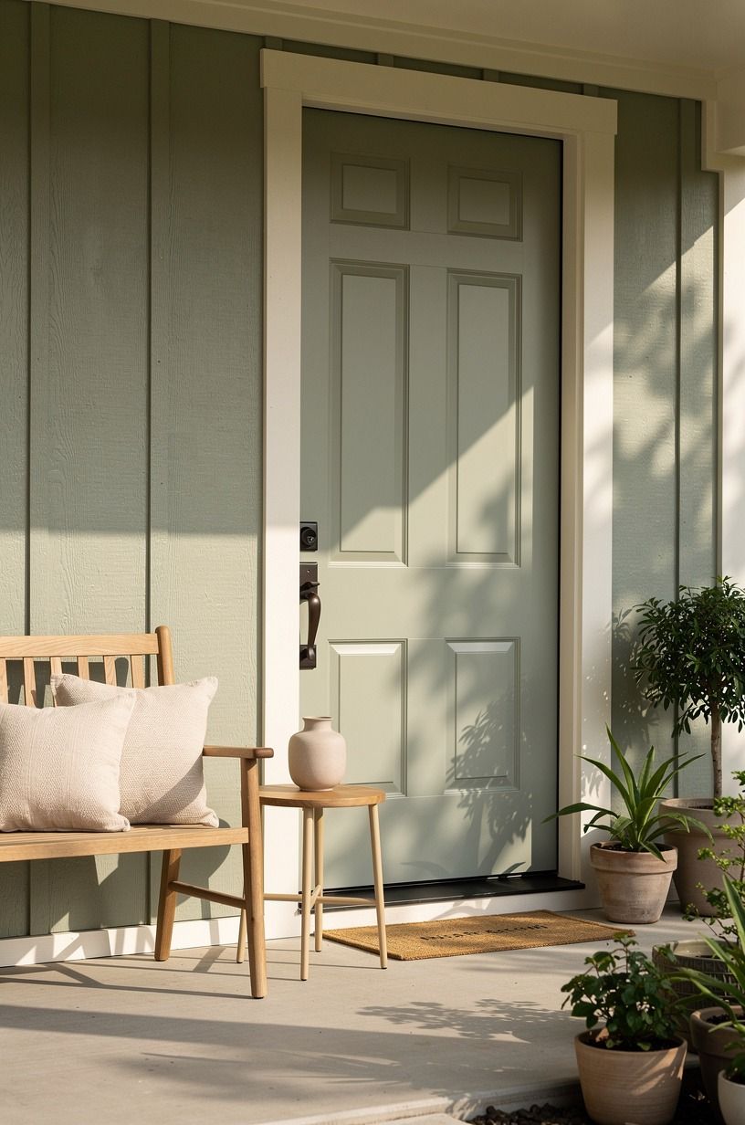 Frame the door with a restrained silhouette