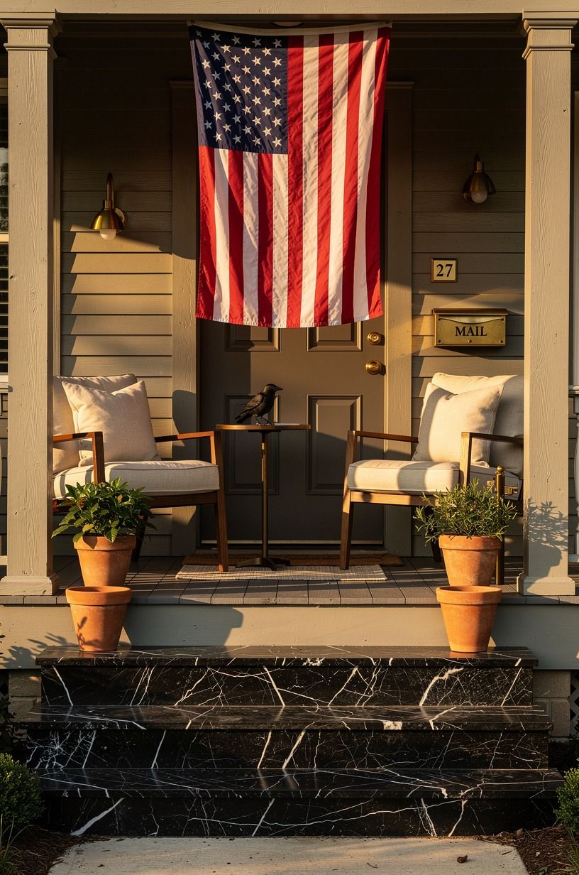 Frame the flag with a tiny crow detail