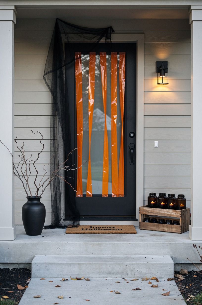 Layer black gauze over orange plastic