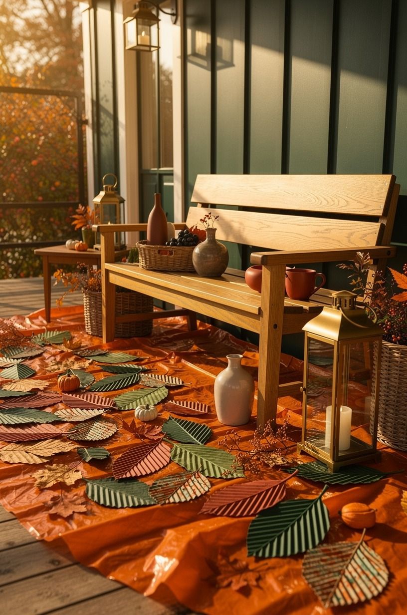 Layer Corrugated Leaves Over Orange Plastic for Fall Halloween Crafts