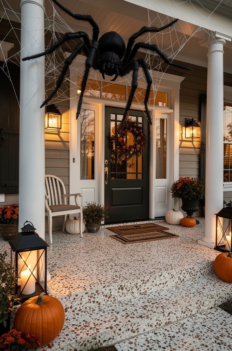 Check the finished exterior halloween decor before dark