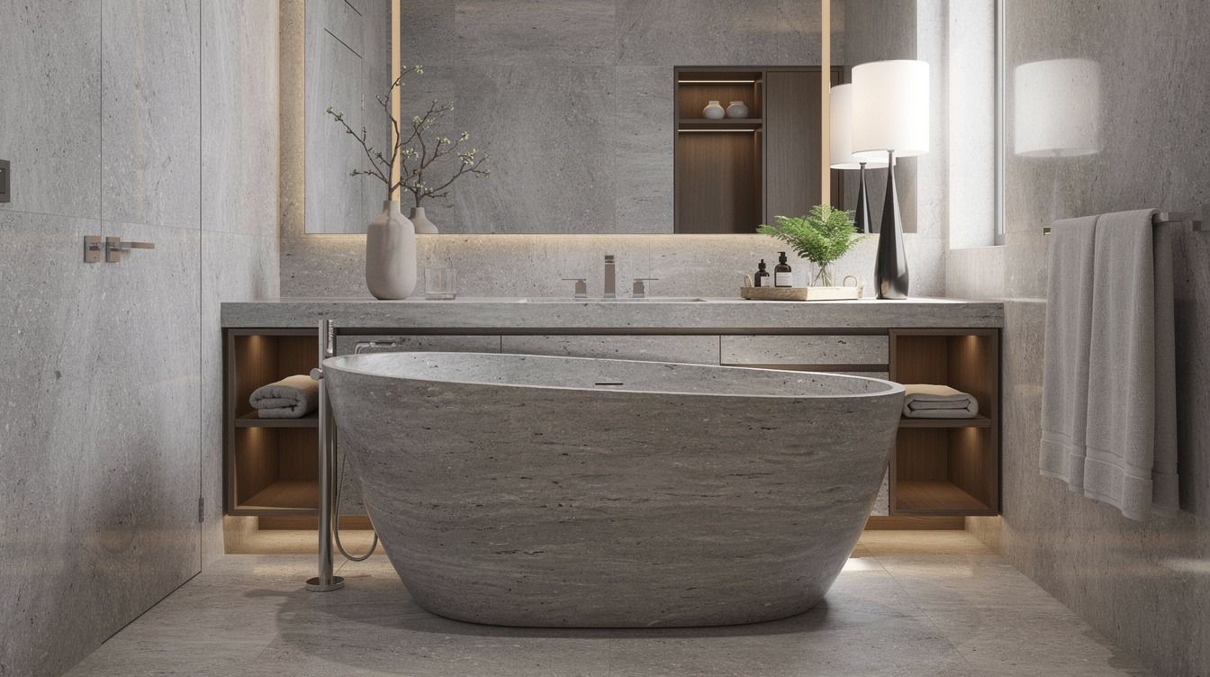 How to Design a Grey Travertine Bathroom for a Soft Contemporary Look - 19 Ideas
