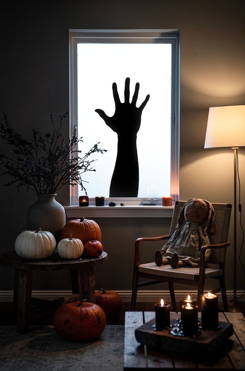 Cut a hand reaching up from the bottom sash