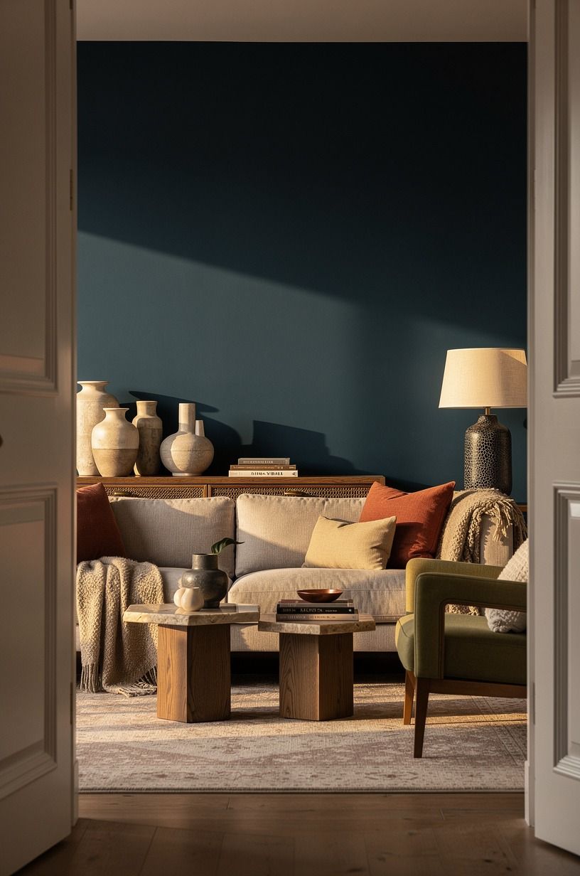 Paint the wall in Farrow & Ball Hague Blue