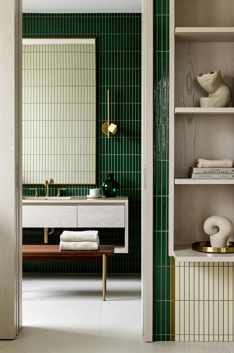 Frame the shelf with vertical tile