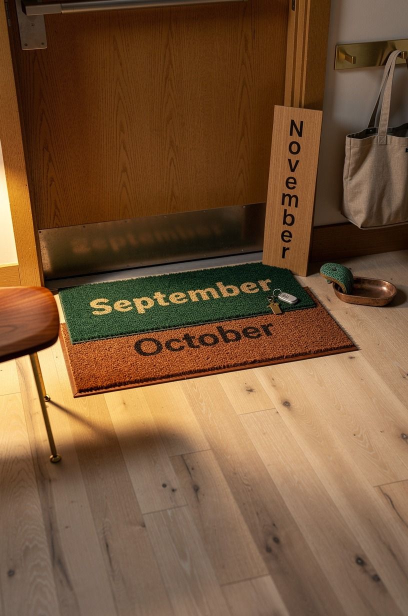 Layer a doormat pair for fall school door decorating ideas