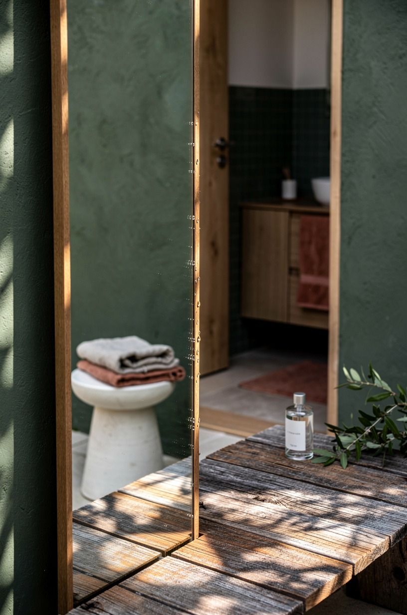 Frame the outdoor shower with a full-height mirror