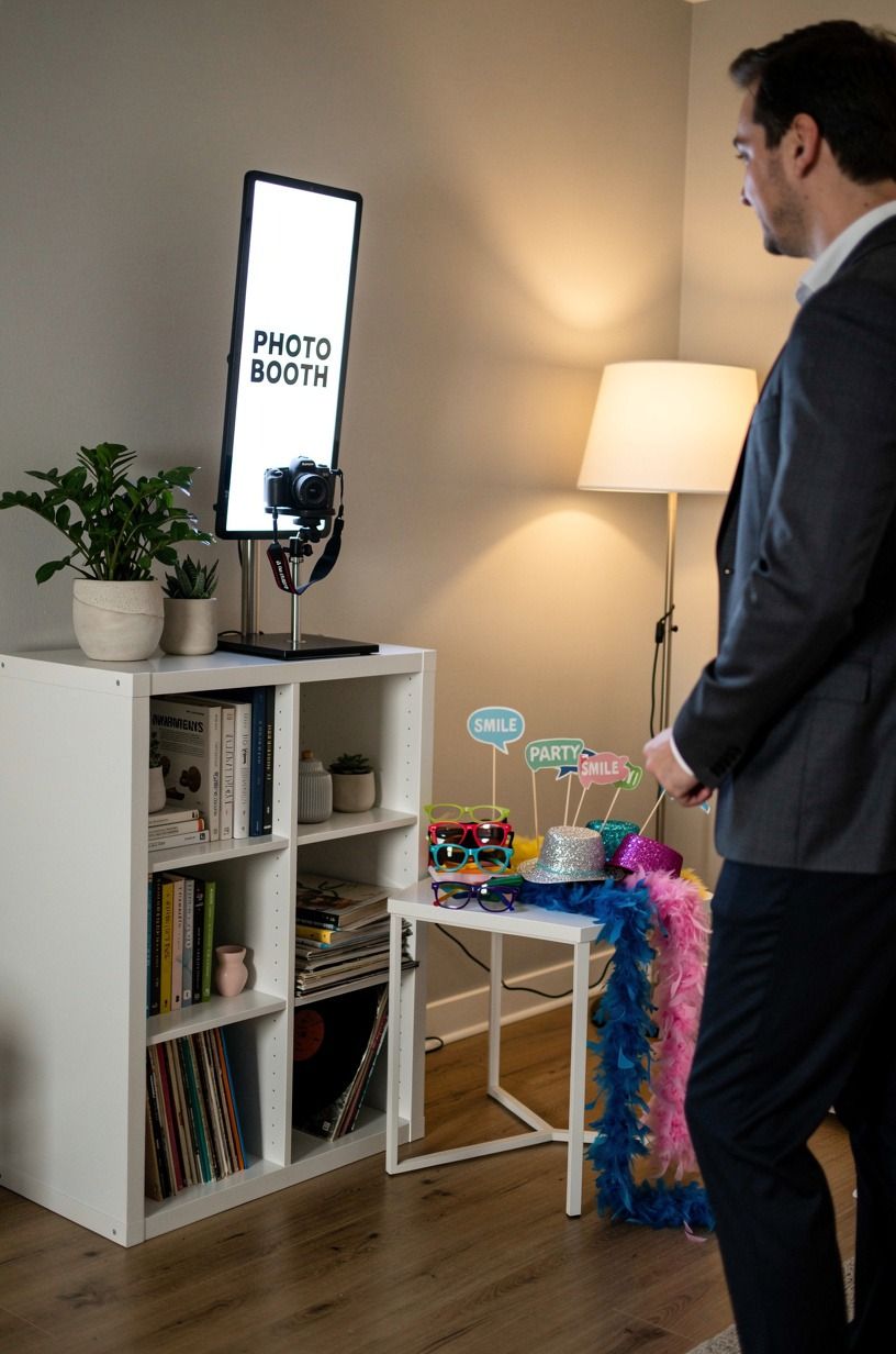 Anchor the booth with an IKEA KALLAX memory station