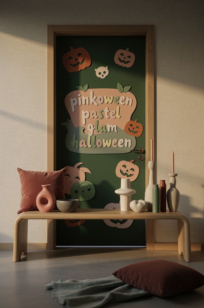 Measure the doorway before you layer pastel Halloween door pieces