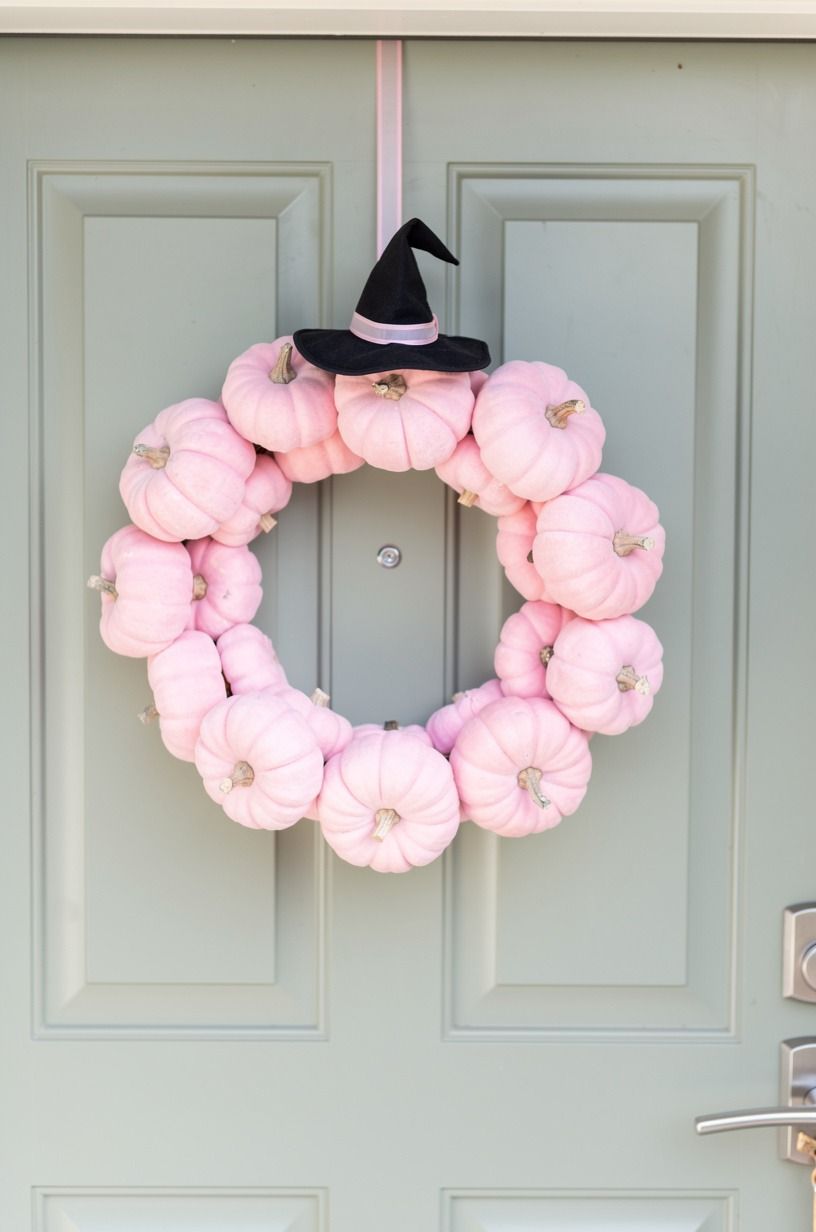 Add a Witch Hat Over Plastic Pumpkins (pink halloween decor)