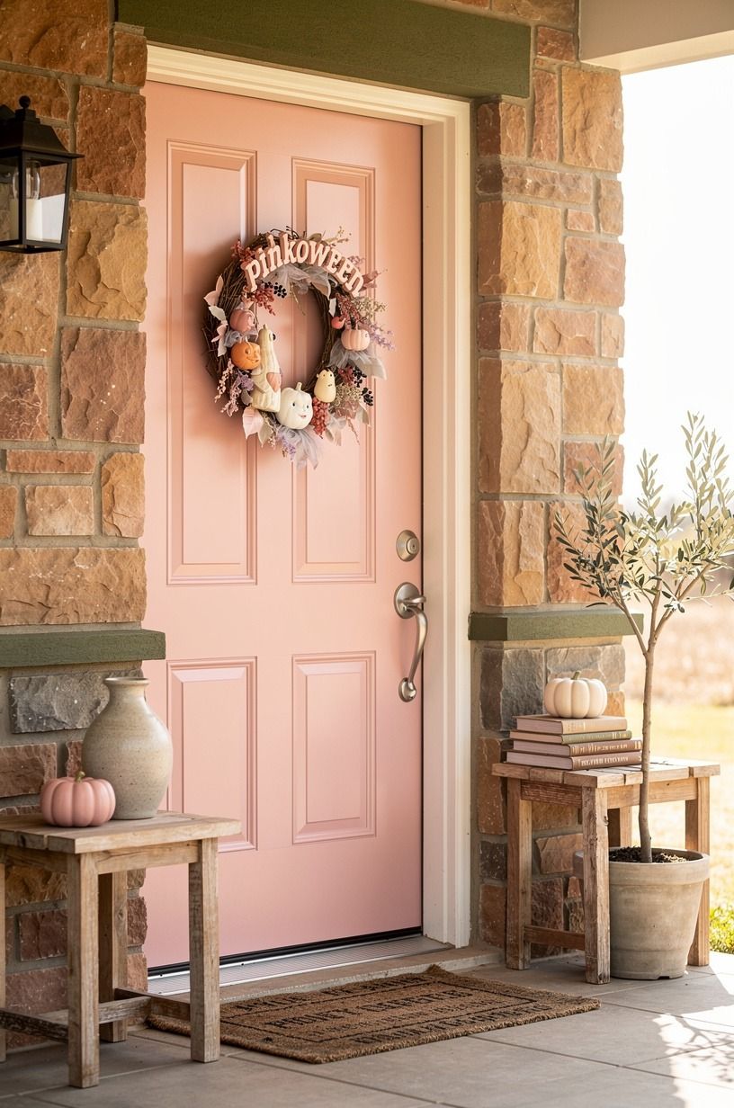 Gather a Vintage-Pink Halloween Door Story (The Collected Porch Effect)