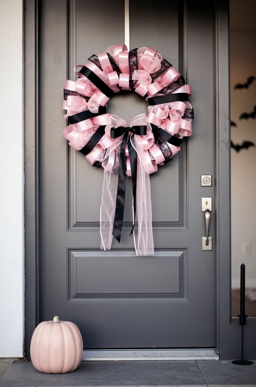 Layer a Blush-and-Black Ribbon Cloud (pink halloween decor)