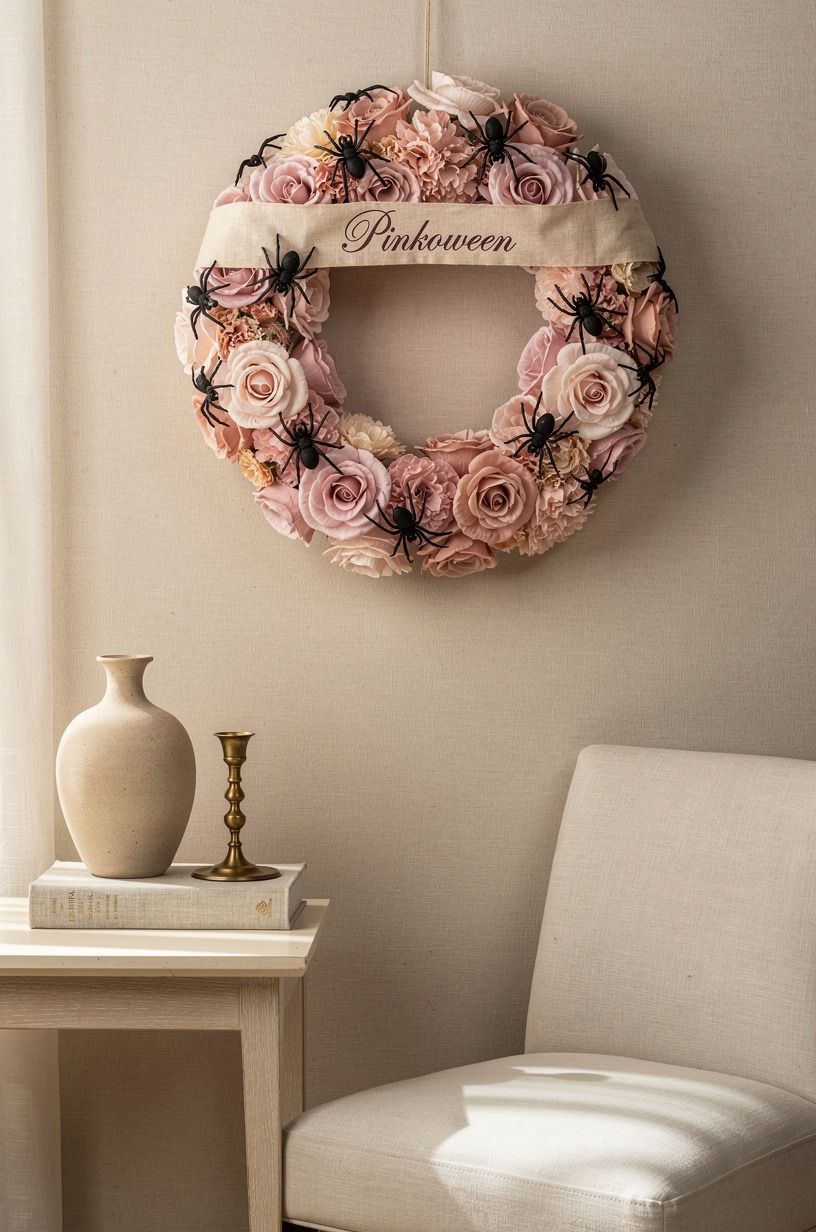 Mix Spiders Into a Rosy Floral Ring (girly halloween decorations)