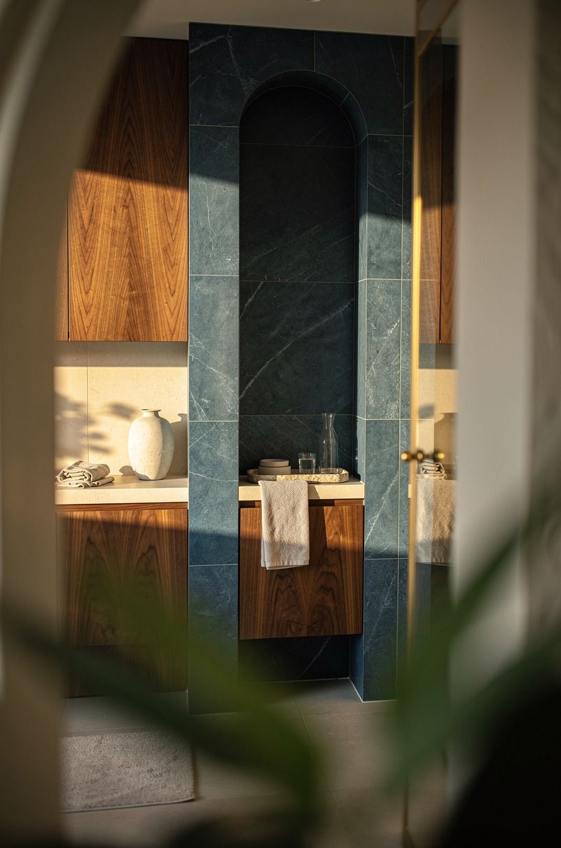 Frame the shower with ocean blue
