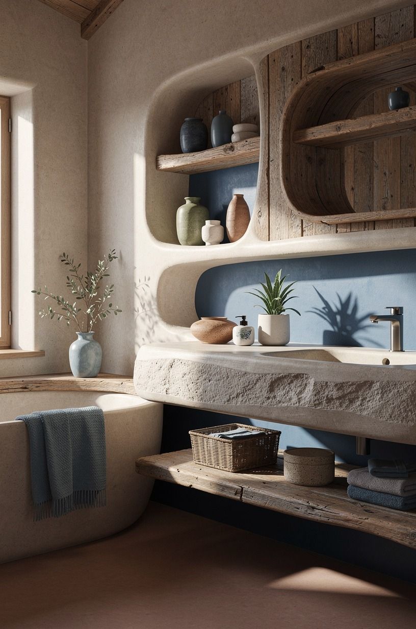 Layer bathroom blue accents at three heights