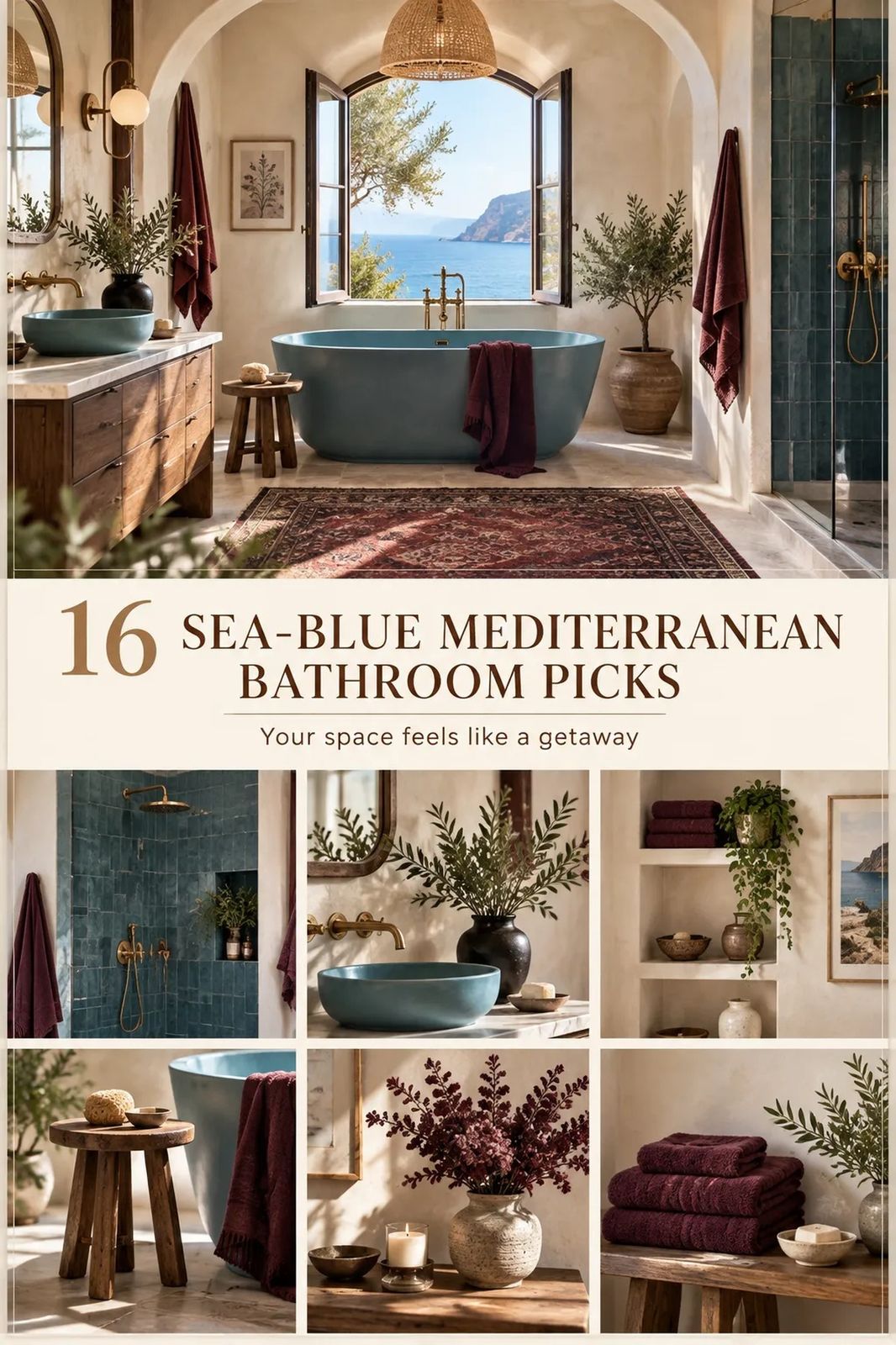 How to Create a Sea-Blue Mediterranean Bathroom, From Azure to Deep Ocean - 16 Ideas