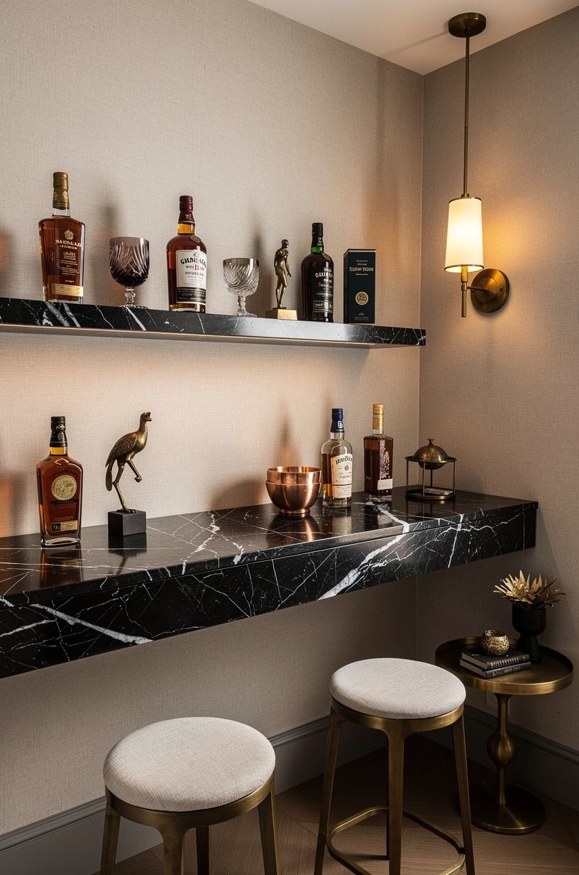 Float a narrow bar shelf (the Elbow-Room Rule)