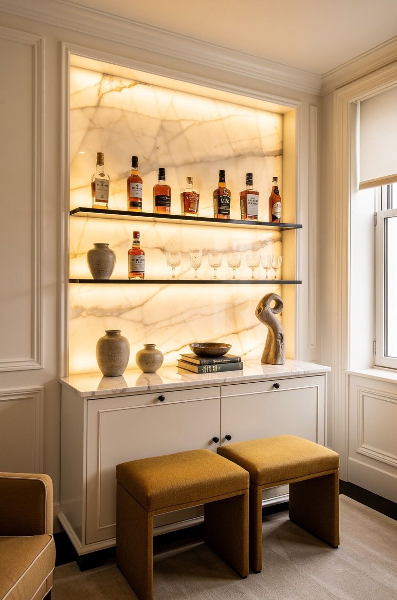 Skip the bar cart and use a wall rail
