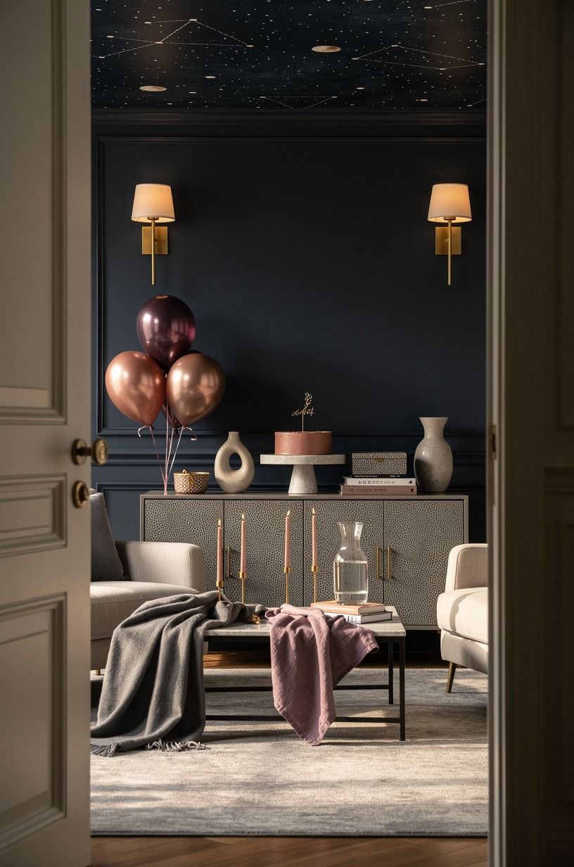 Build a celestial night with navy and candlelight