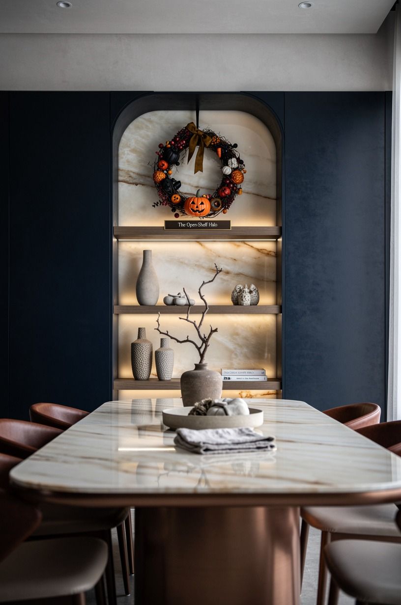 Let The Open-Shelf Halo soften your dining room