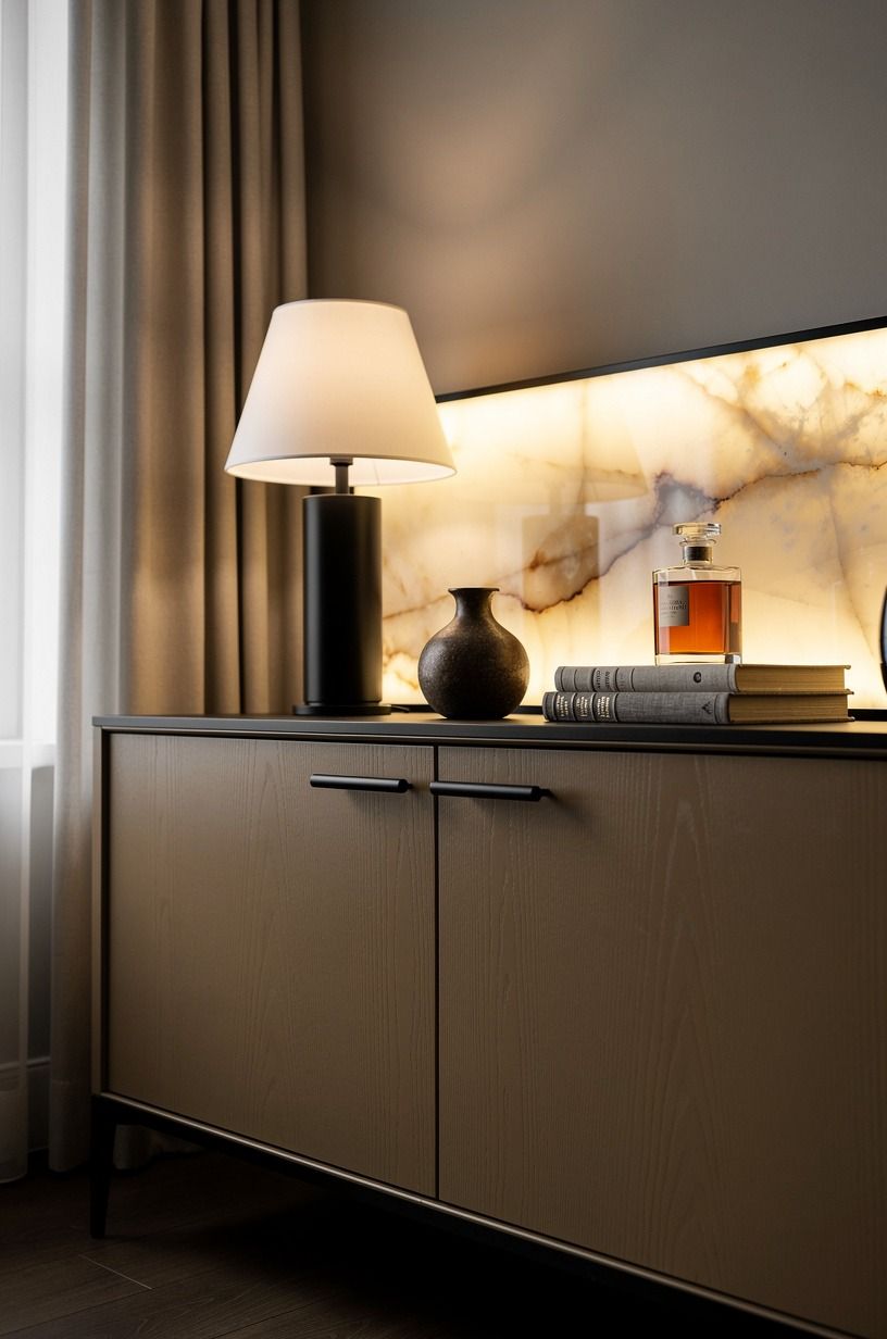 A Low Lamp on the Cabinet