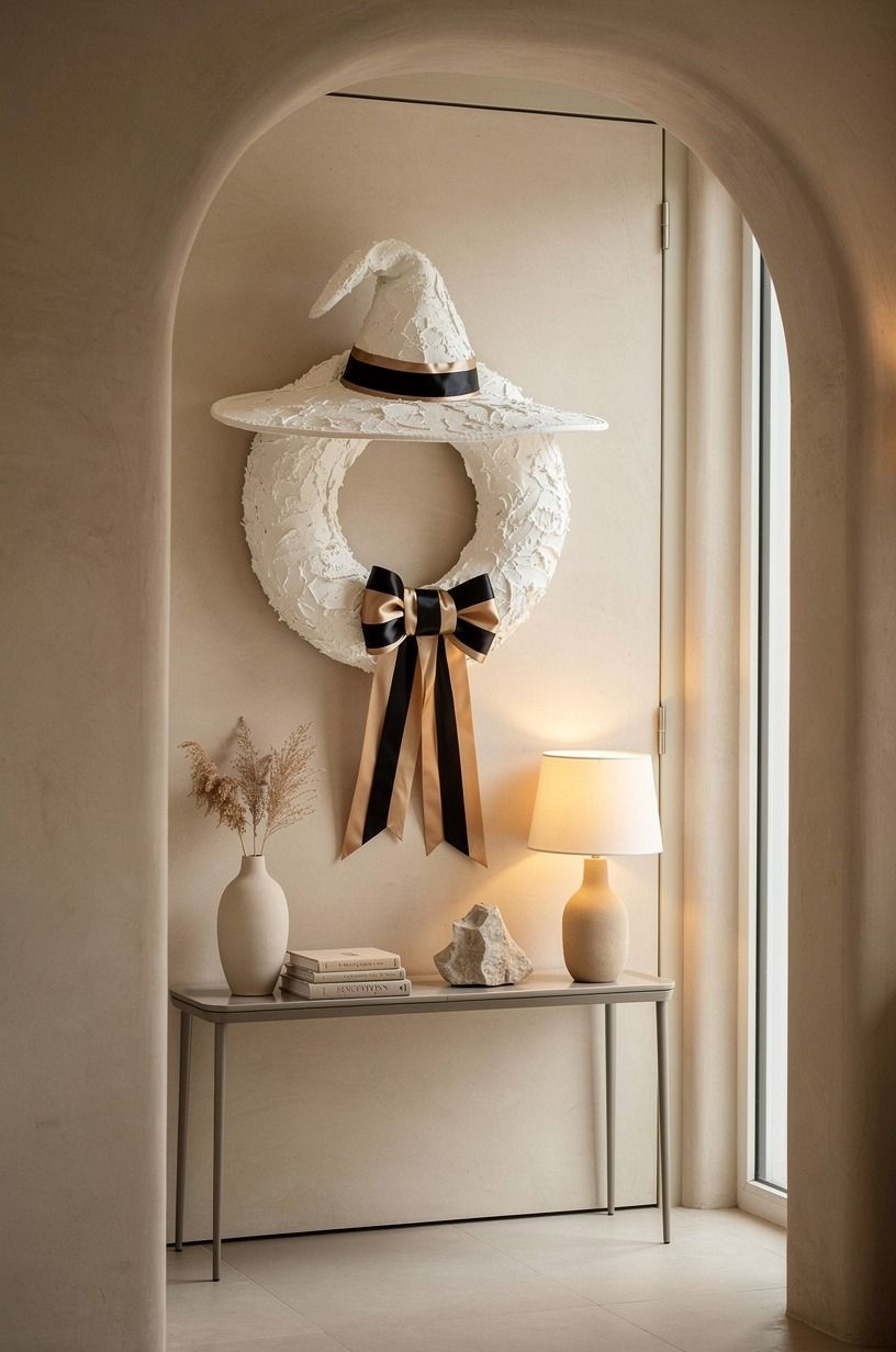 Layer a Glam Witch Hat Wreath with Satin and Light