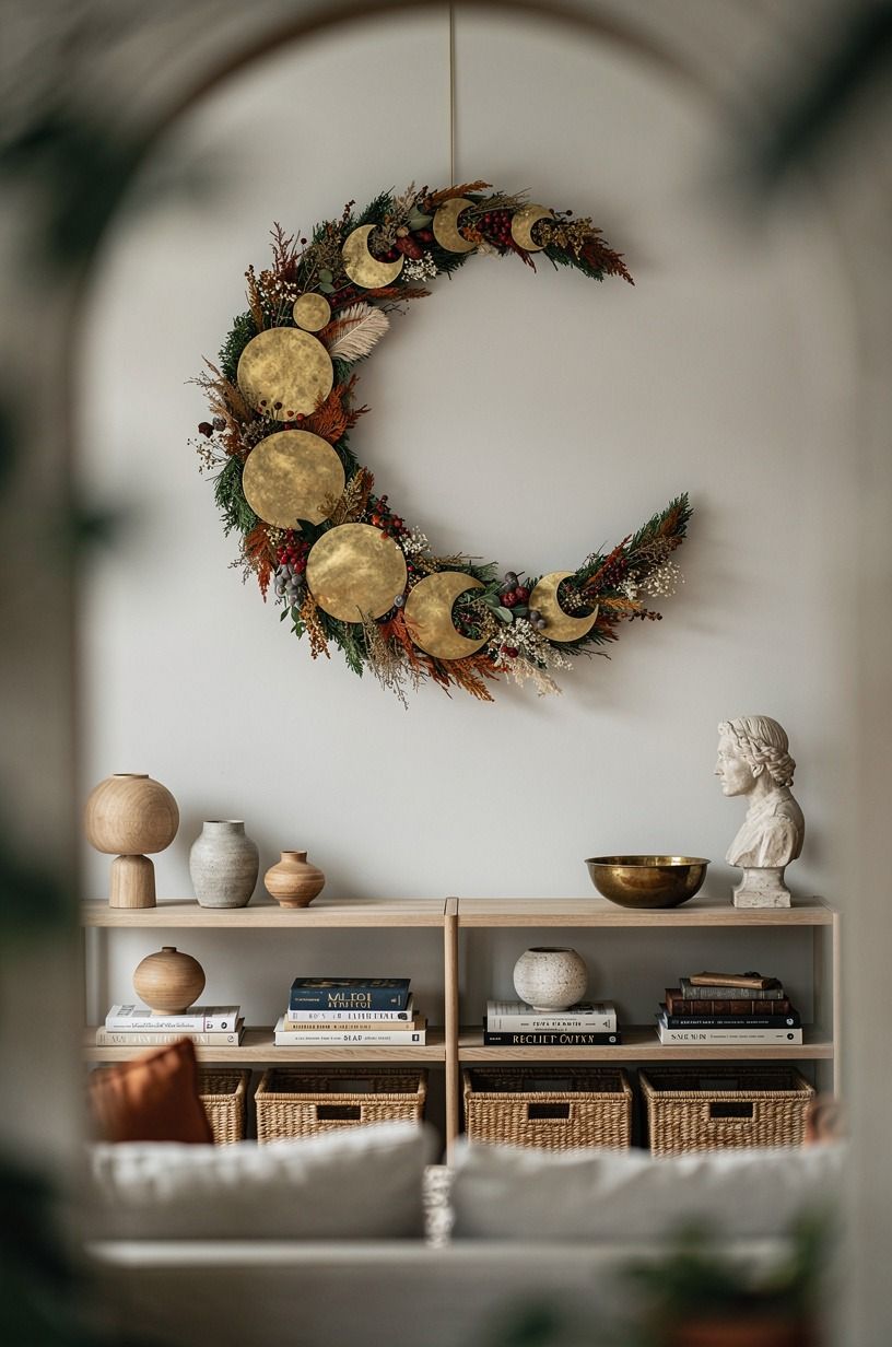 Hang a Moon Phase Wreath in a Crescent