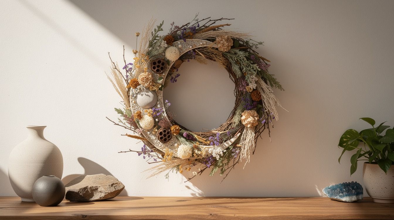 I Made Thirteen Witchy Wreaths With Dried Flowers and Moon Phases, Zero Plastic