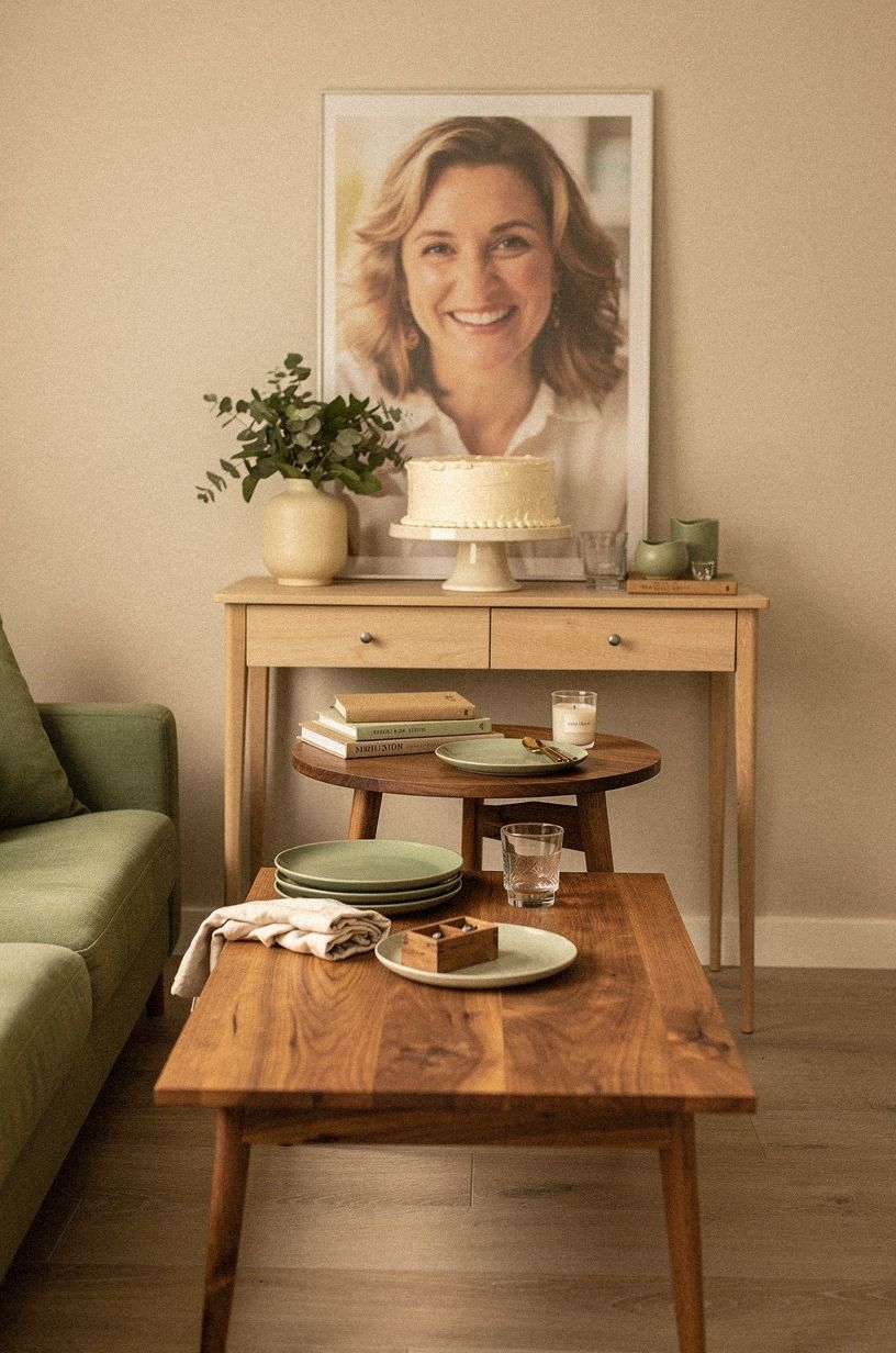 Layer the Three-Height Table Stack for adults birthday party ideas
