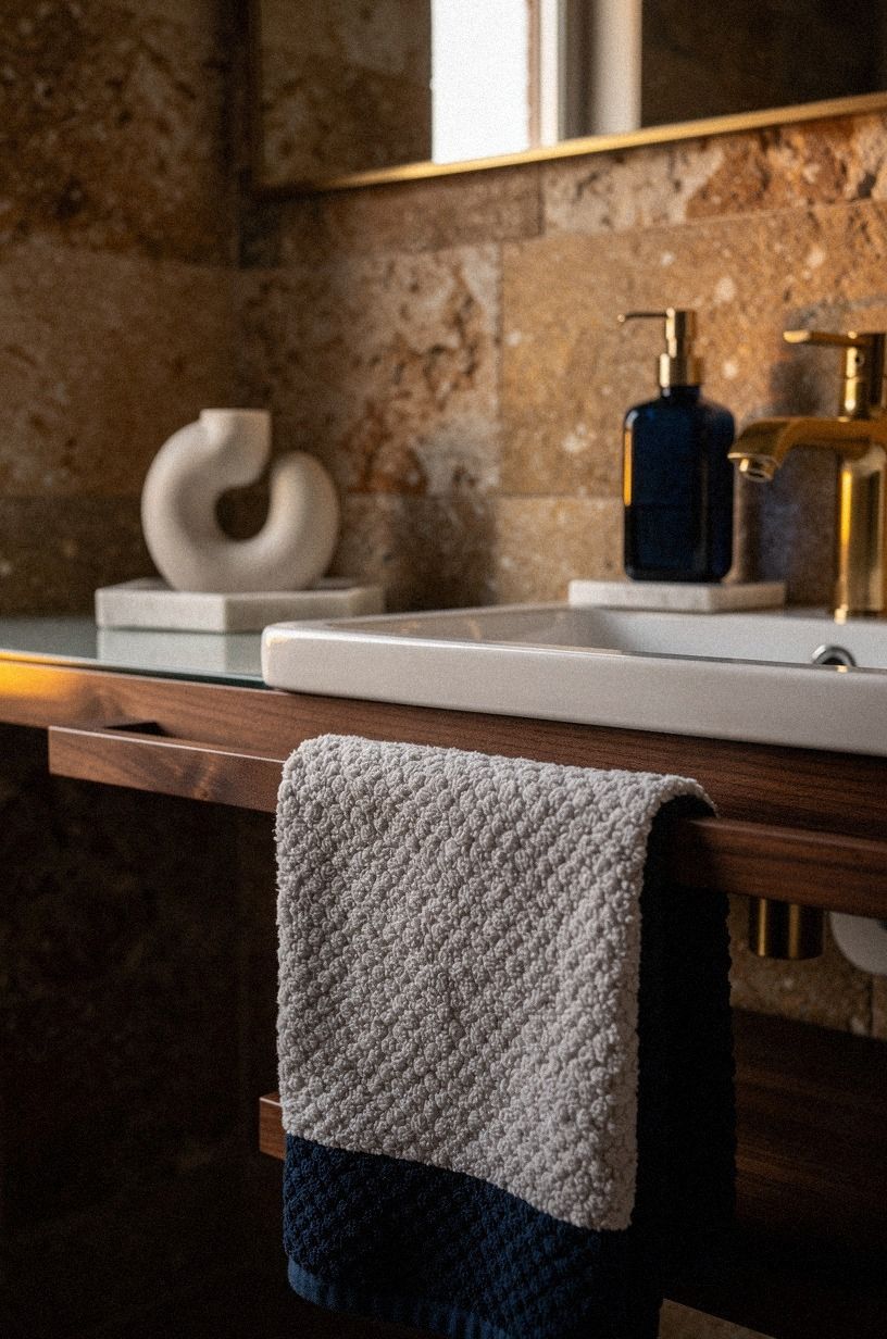 Paint the walls with a warm stone bathroom base
