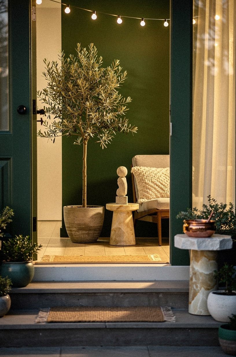 Anchor the Door with a Dwarf Olive Tree