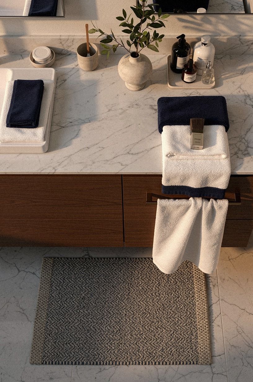 Soften the cabinet with textiles and texture