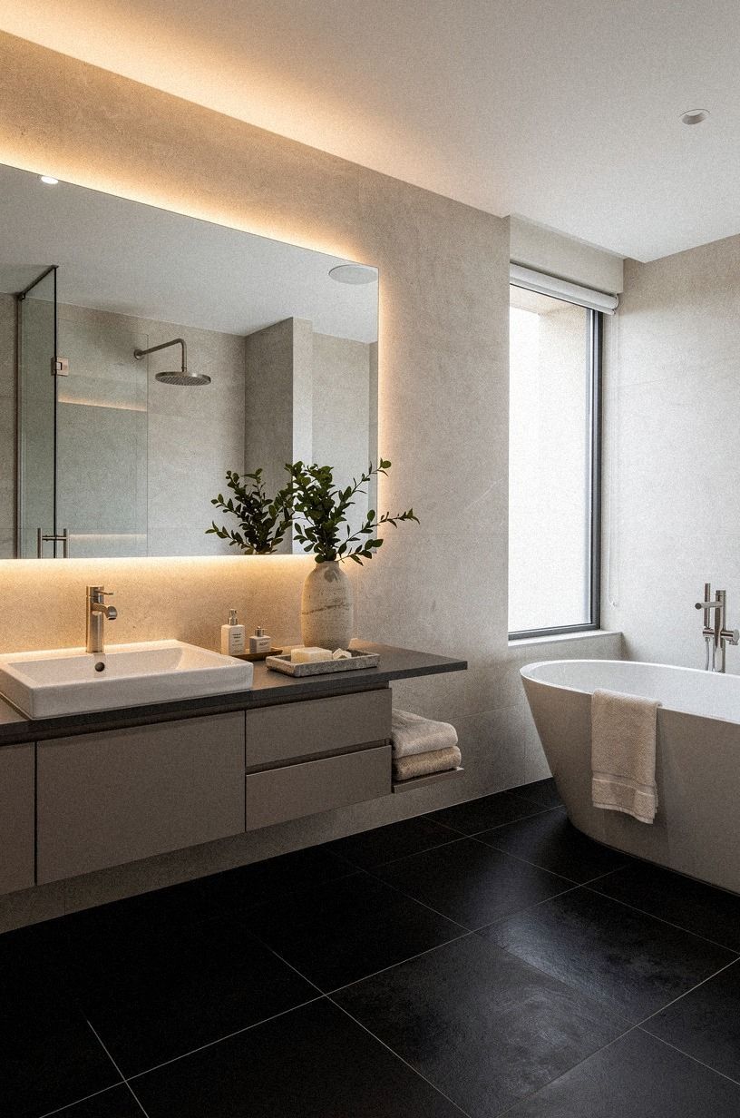 Choose black floor tile over a black ceiling