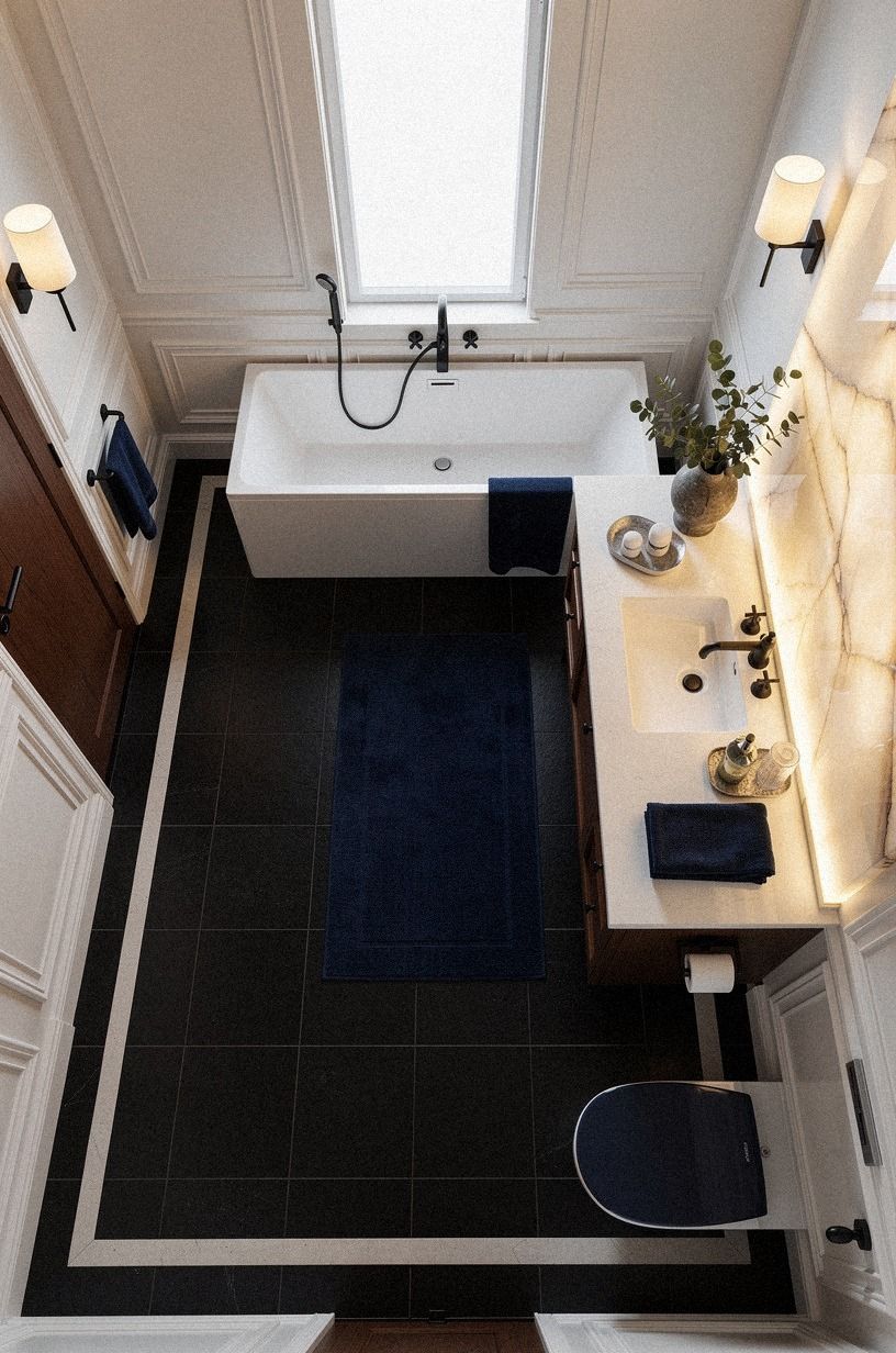 Frame black floor tile with a pale border