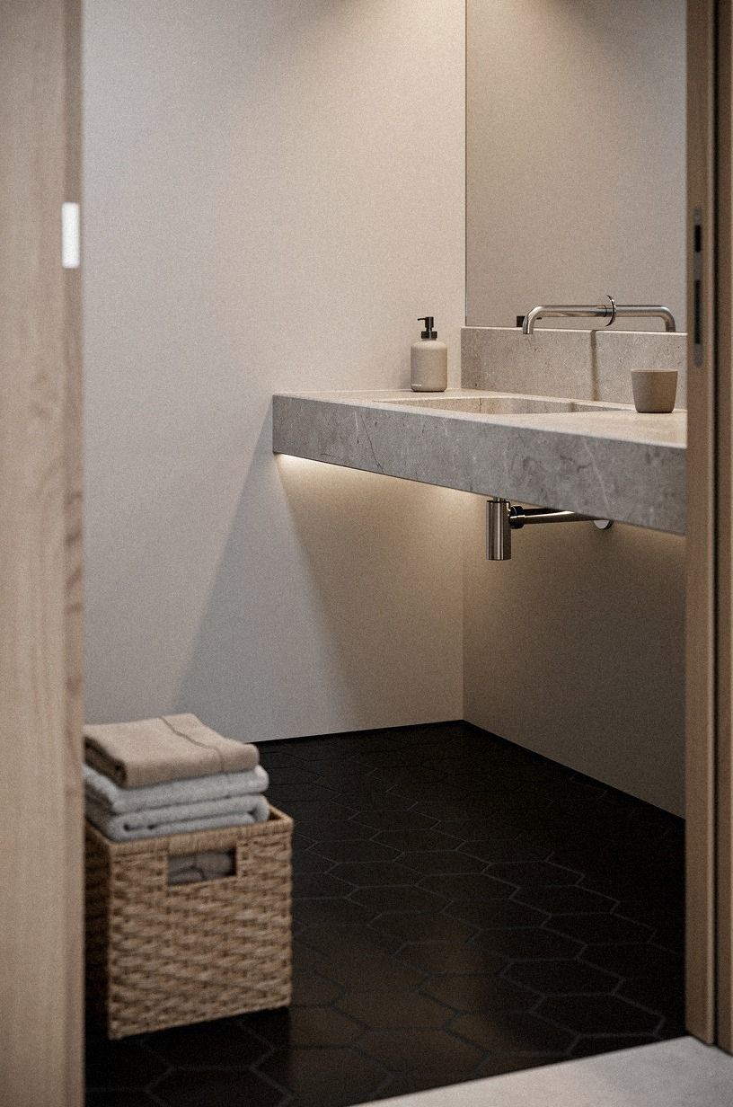 Float the vanity instead of adding another cabinet