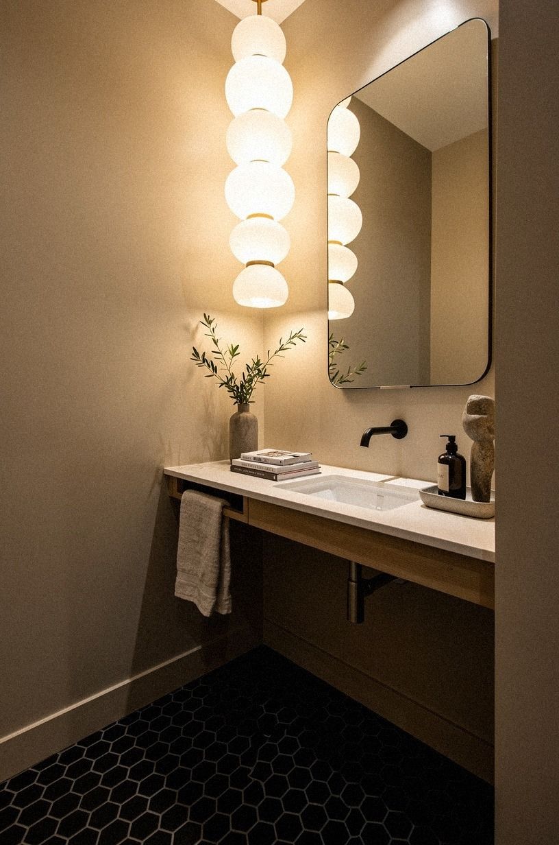 Frame the vanity with a Three-Height Light Stack
