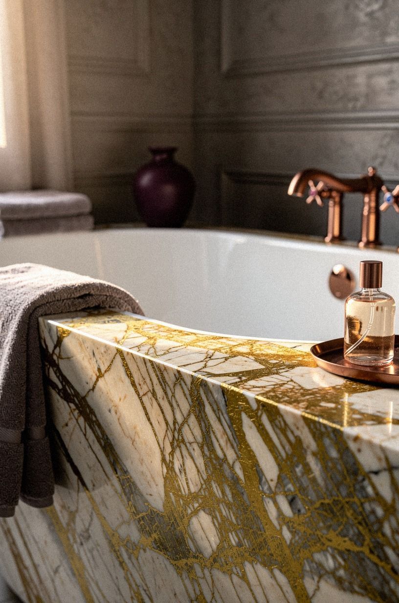 Anchor the Tub With a Veined Stone Ledge