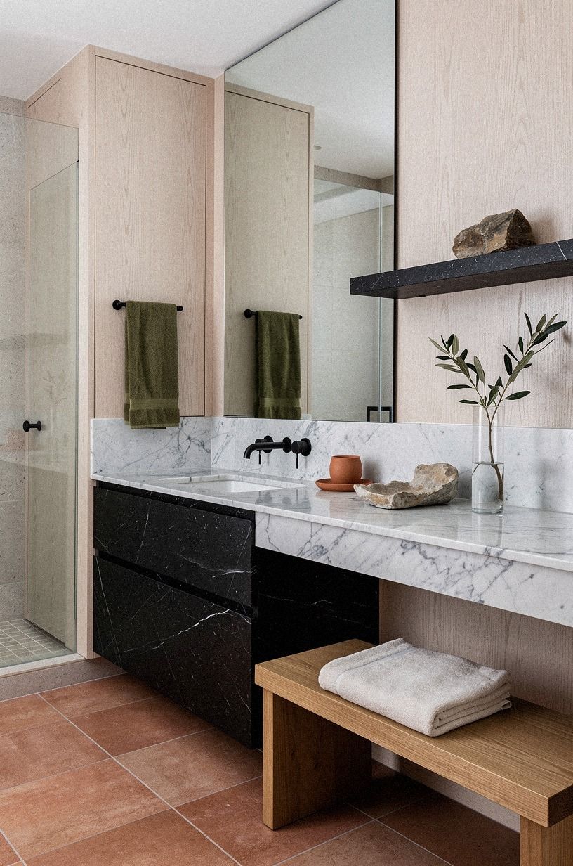 Contrast Black Stone With Warm White Oak