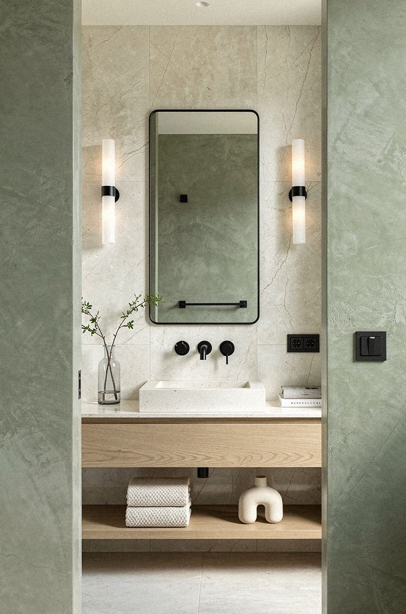 Matte Fixtures Against Glossy Stone