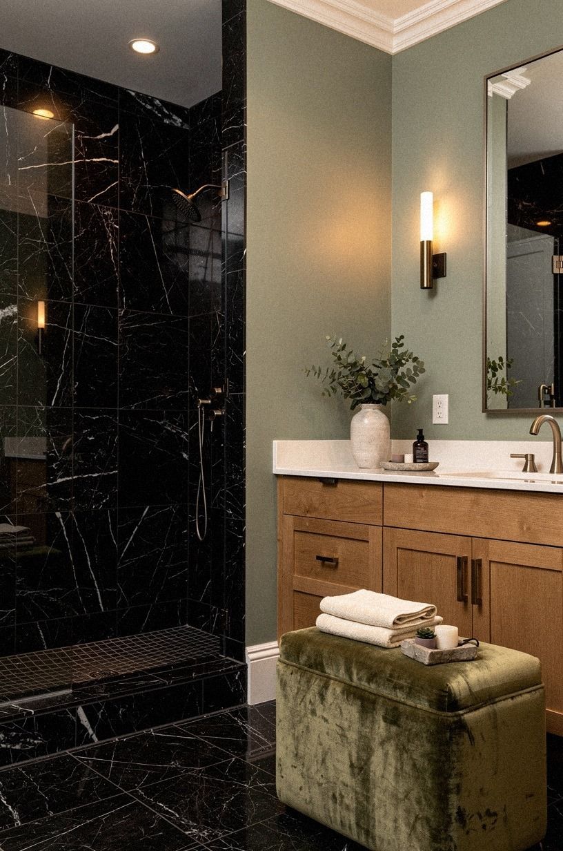 Swap White Tile for Black Marble in the Shower