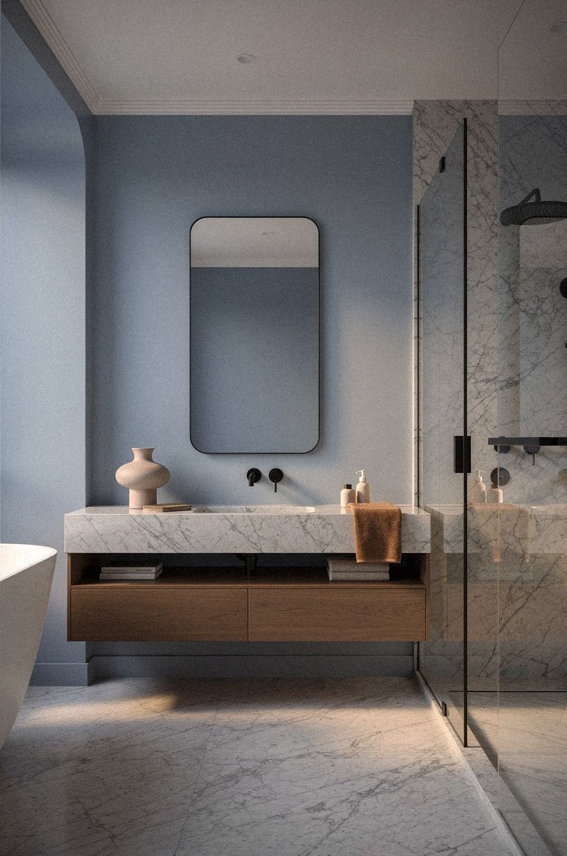 I Layered Blue and Beige in My Bathroom for That Soft Coastal-Adjacent ...