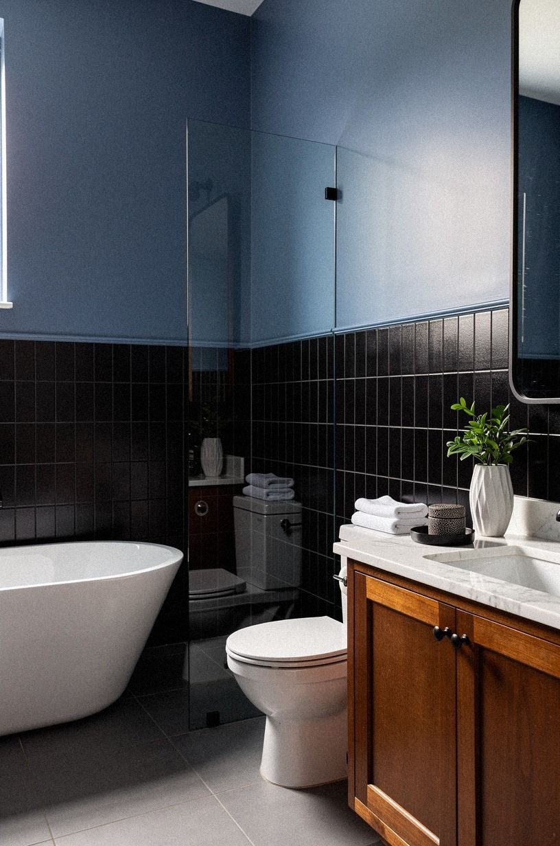 Can a two-tone blue wall carry black tile?