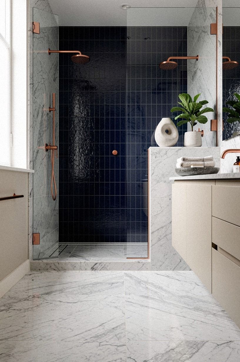 Choose blue over black at the shower wall