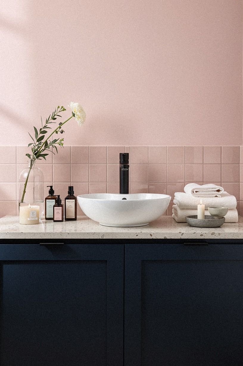 Choose blue cabinetry over pink cabinetry for more depth