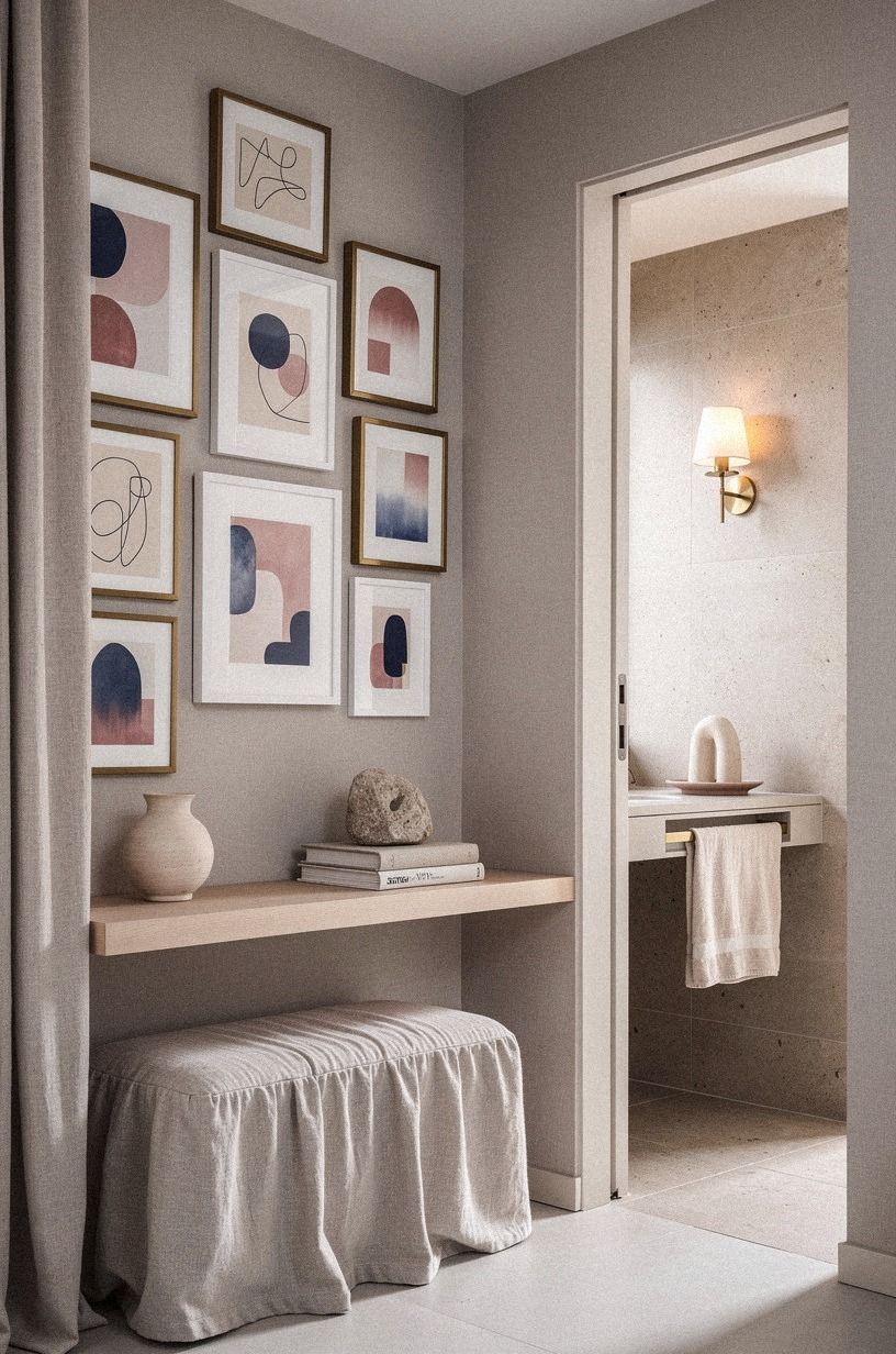 What belongs on a pink-and-blue gallery wall?