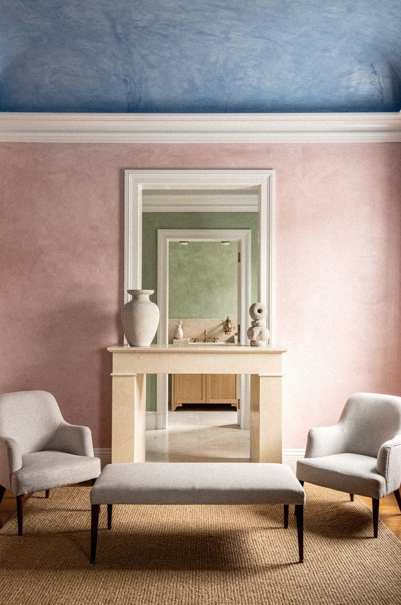 Why paint the ceiling blue above blush walls?