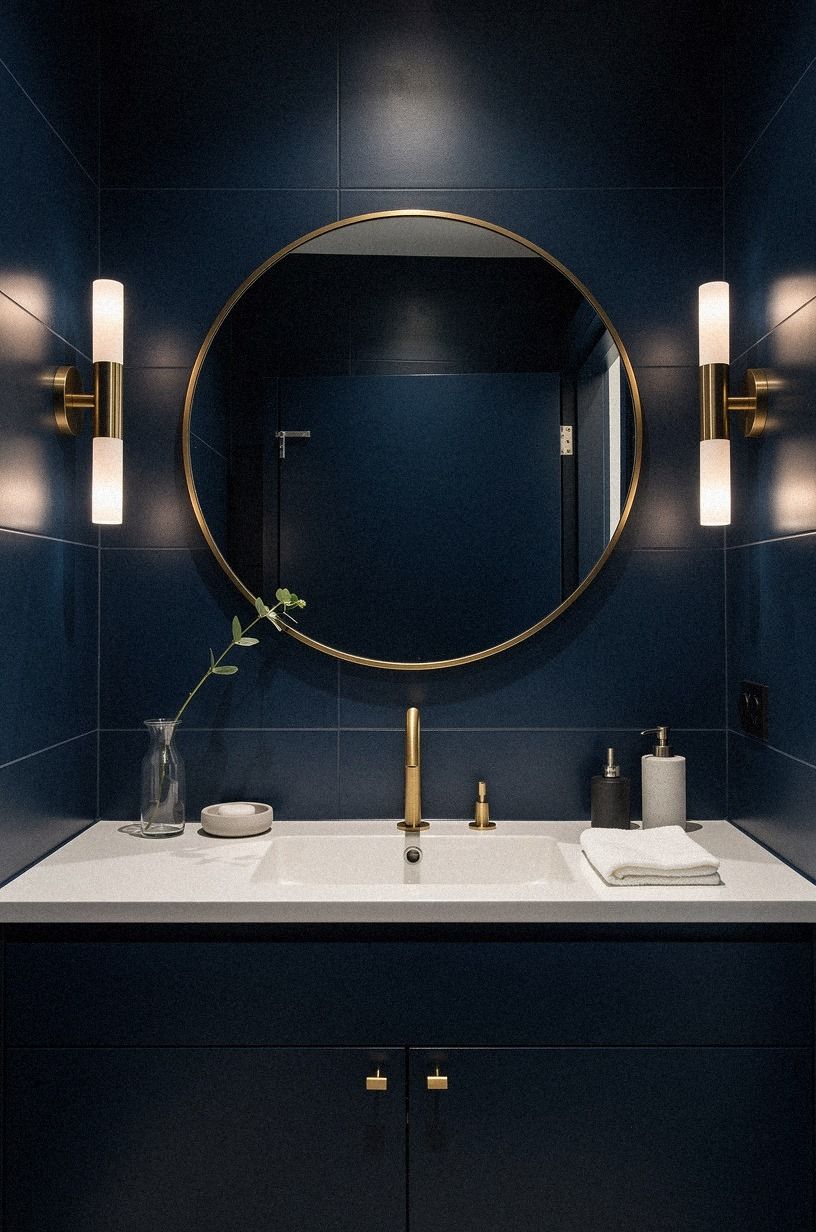 Finish modern chic powder room decor with one focal point