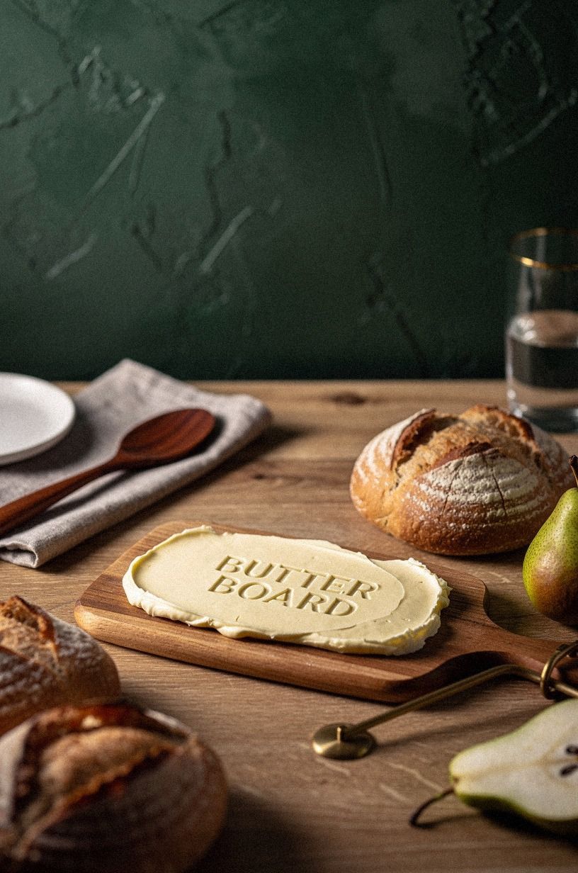 Frame the board with warm bread and pears